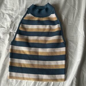 Aritzia Blue and Gold Striped Knit Top